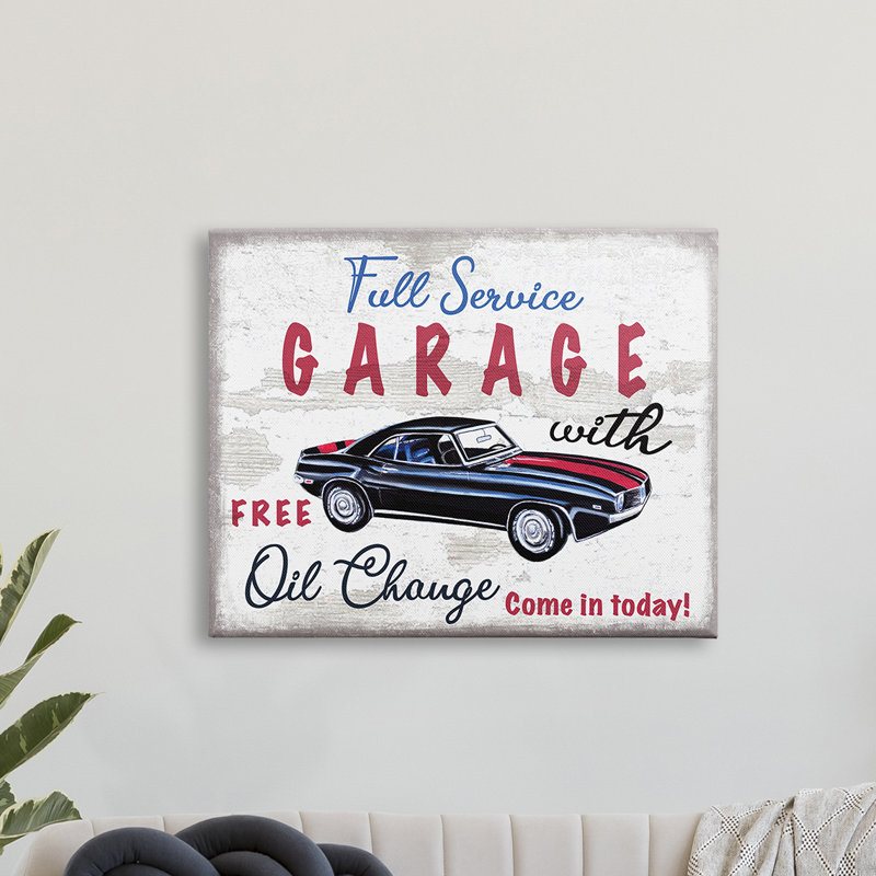 " Full Service Garage ", Wrapped Canvas, 16" H x 20" W x 1.5" D