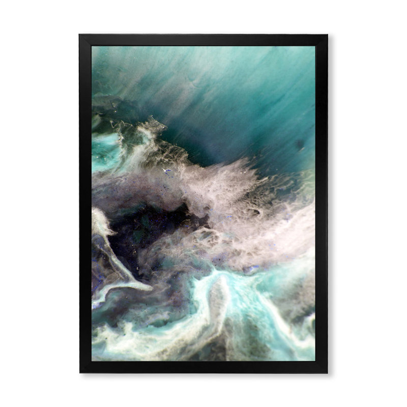 Turquoise liquide Art II - art mural moderne sur toile, Toile avec cadre noir, H 20 po x l 12 po x P 1 po