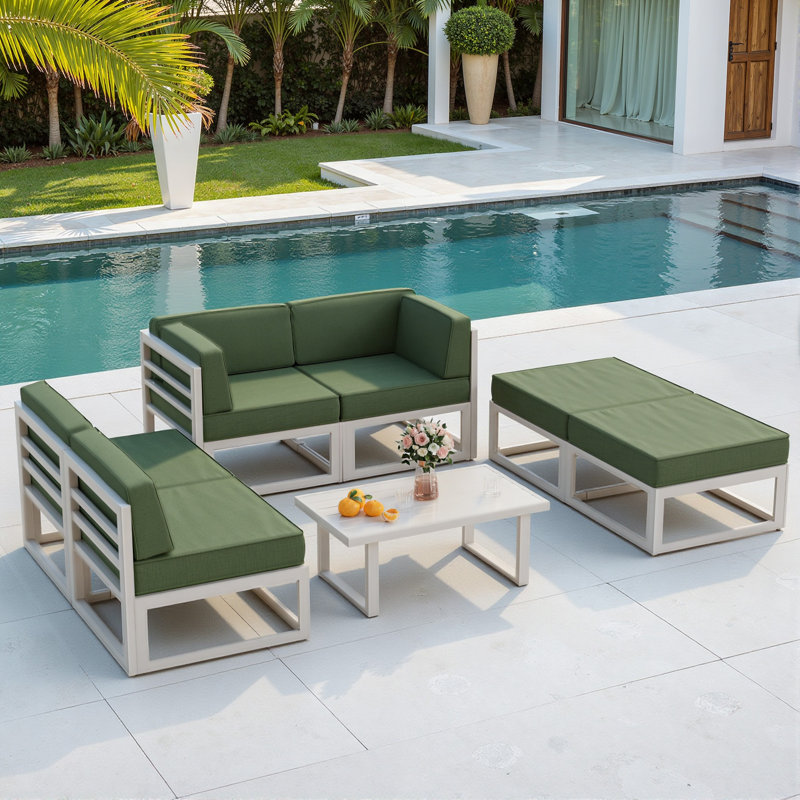 Outdoor Aluminum 6 - Person Sofa Seating Group with Cushions and Ottomans, 4-Pieces Patio Conversation Set with Removable Cushions