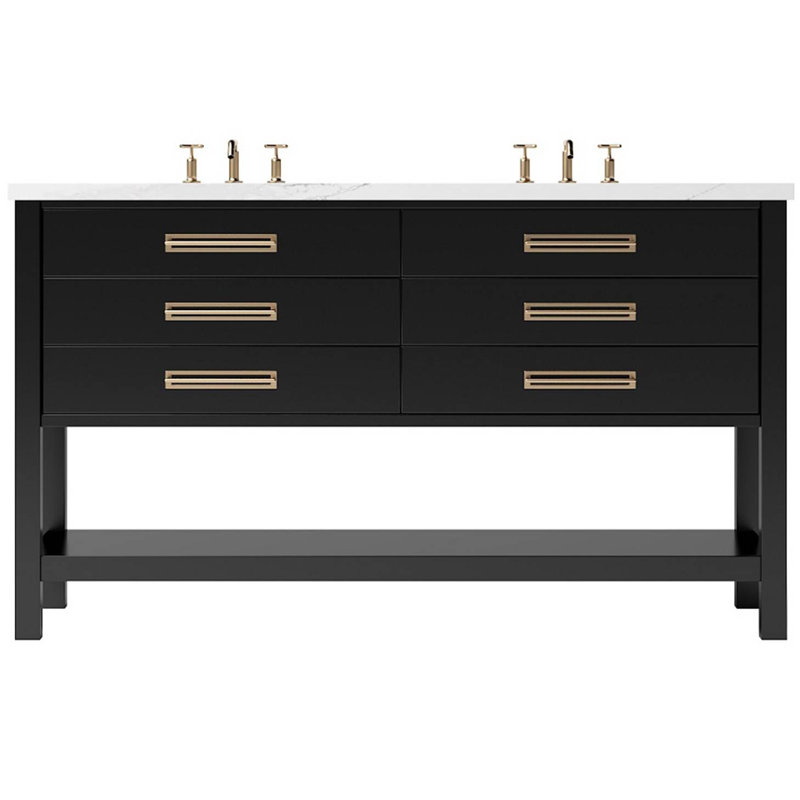 Meuble-lavabo double tiroir Kiawah, Noir, Or satiné, 72"