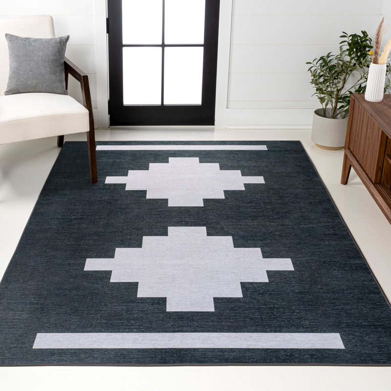 Tapis bleu marine / gris clair Linfert, Rectangle 8 pi 10 po x 12 pi