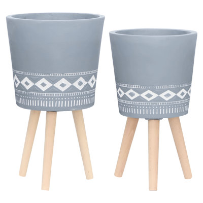 Pot à fleurs de 12 po avec pieds en bois, gris, convient aux terrariums, au patio, au salon, au magasin de fleurs, aux pieds du Nouvel An, aux trous de drainage, au jardin, à la piscine, au porche avant, à la fête d'anniversaire