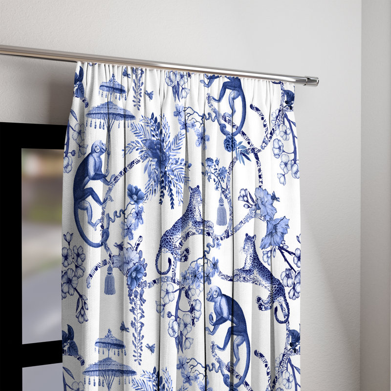 Rideau occultant en polyester Kayne, Bleu / blanc