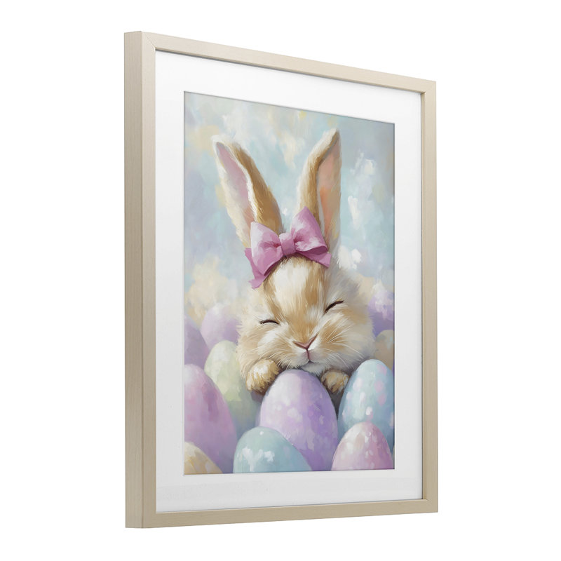 «Sleeping Easter Bunny with Eggs», reproduction sous verre encadrée, design par The Prints Vibe, 16 x 13