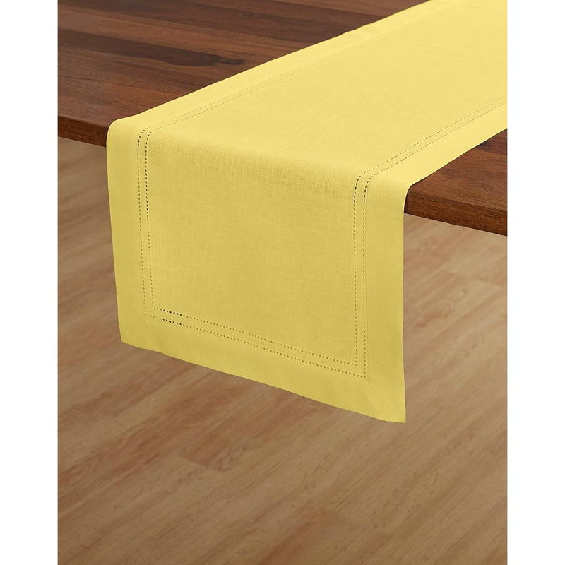 Chemin de table en lin - jaune soleil - 100% lin pur, point ajouré double, petit chemin de table pour commode et table basse, décoration de printemps et de Pâques