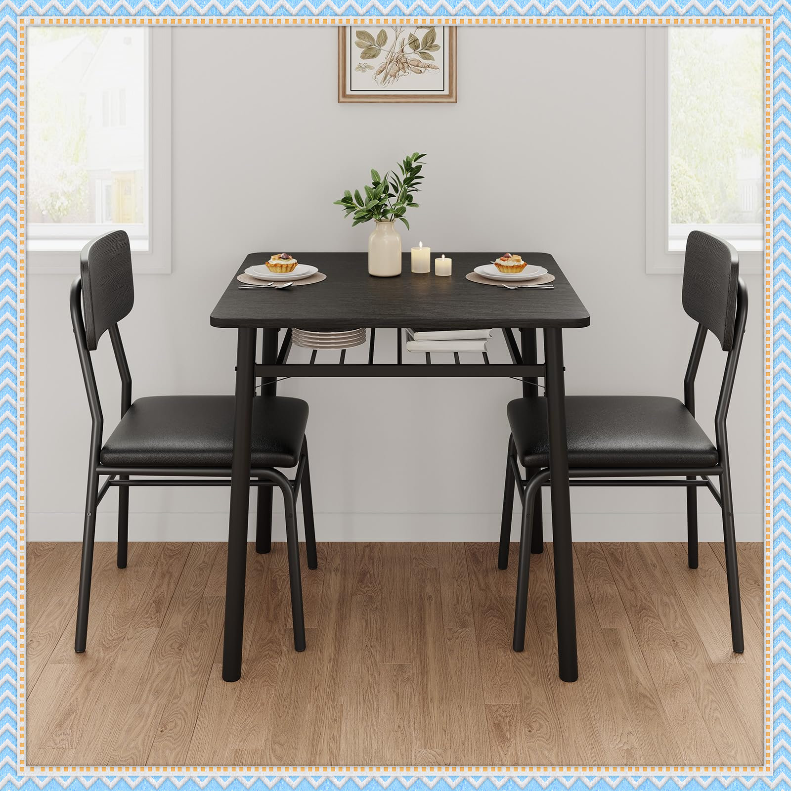 17 Stories 3-Piece Dining Table Set for 2 with Storage Rack – Modern ...