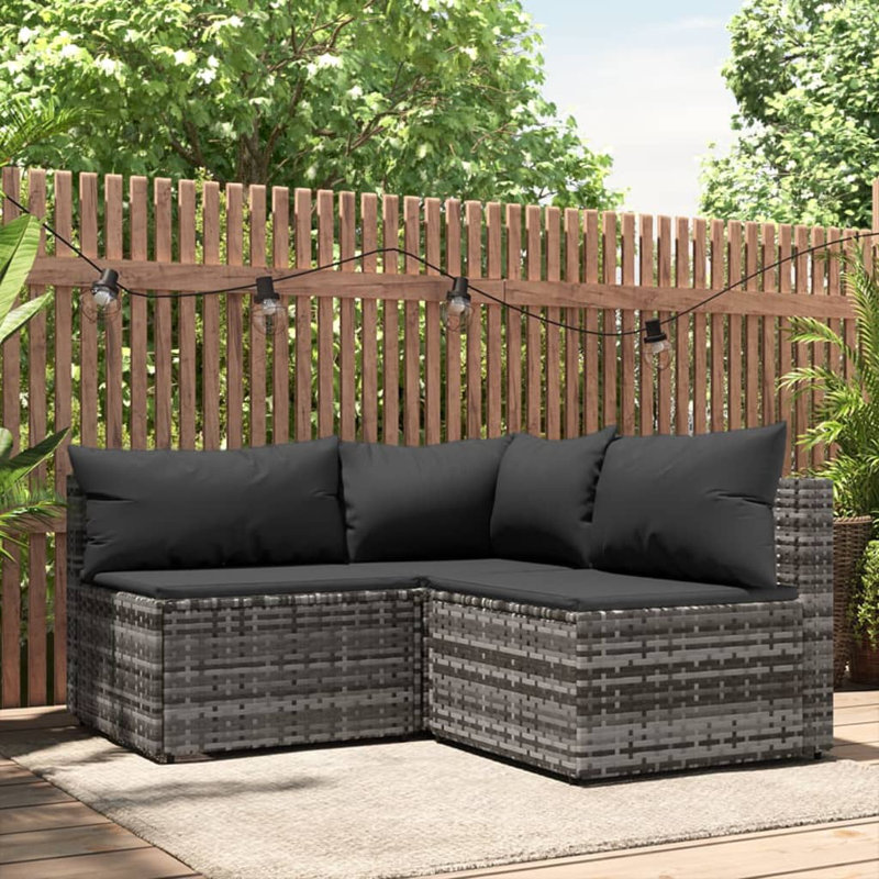 Bedingfield 24.8'' Wide Square Patio Sectional Set with Cushions, Anthracite, Gray
