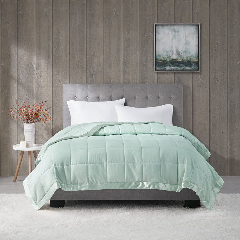 Lightweight Down Alternative Blanket With Satin Trim, Full, Green