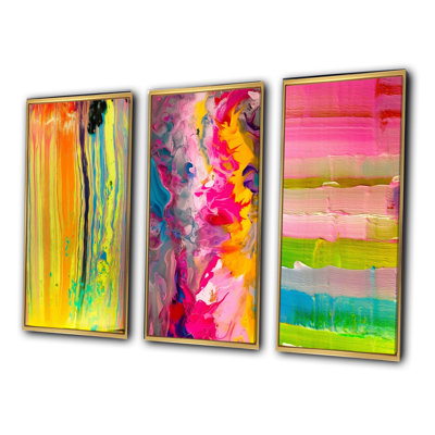 Soul Of Motion Abstract Liquid Yellow - Abstract Painting Art Set Of 3 Pieces
