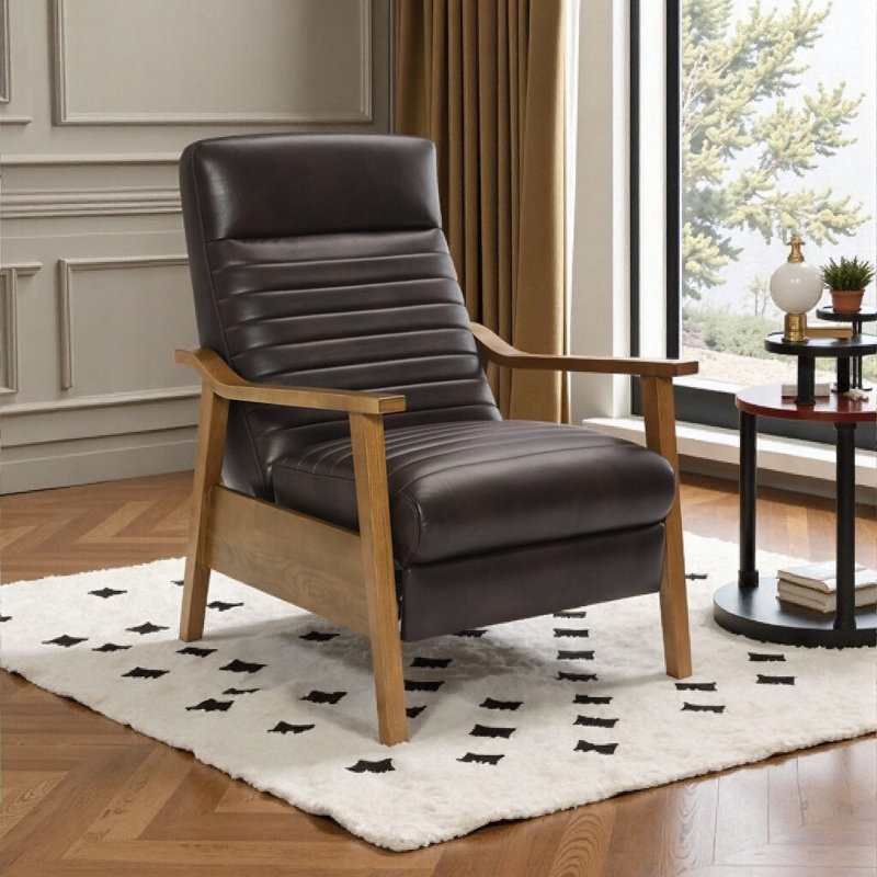 Fauteuil inclinable moderne avec accoudoirs en bois de frêne - Confort cousu avec design à pression?, Marron foncé