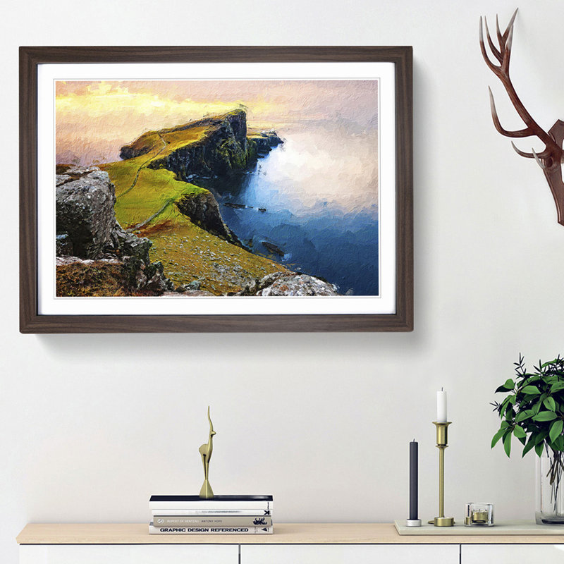 Lighthouse in the Isle of Skye in Abstract - Picture Frame Painting Print, Walnut Framed, 36cm H x 48cm W x 2cm D