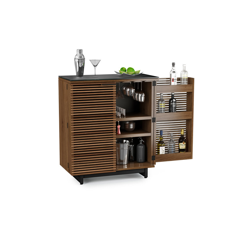 Corridor Glass Bar Cabinet, Natural Walnut