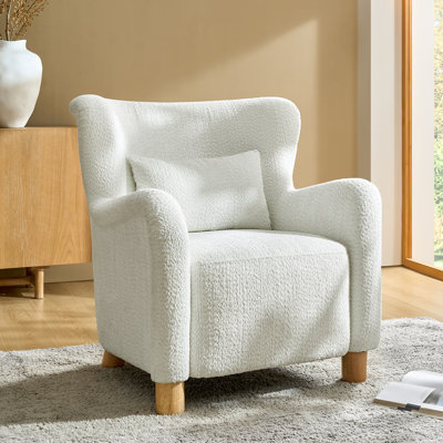 Walbert Modern Boucle Wingback Accent Chair with Pillow and Solid Wood Legs