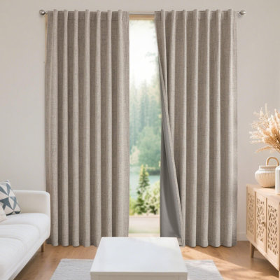 Rideaux 100% occultant pour la chambre à coucher - Rideaux en lin naturel de 84 pouces de long, 2 panneaux isolants isolants thermiques en lin, passe-tringle et pattes arrière