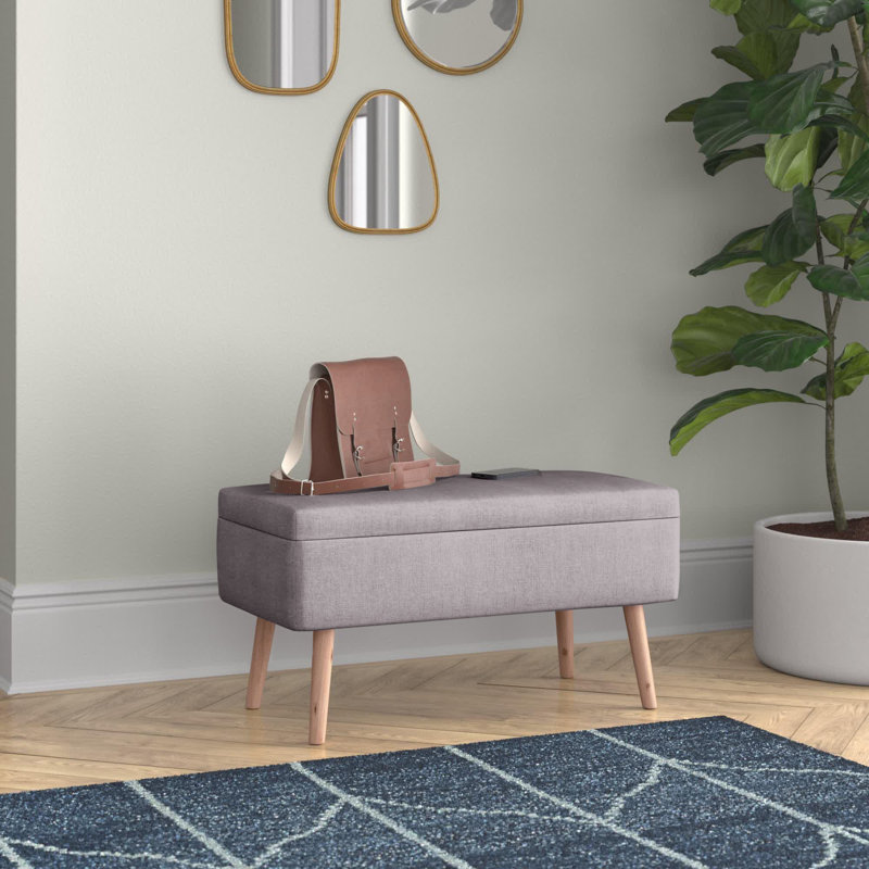 Banc de rangement à couvercle rabattable Beyers, Crème éponge, Chêne