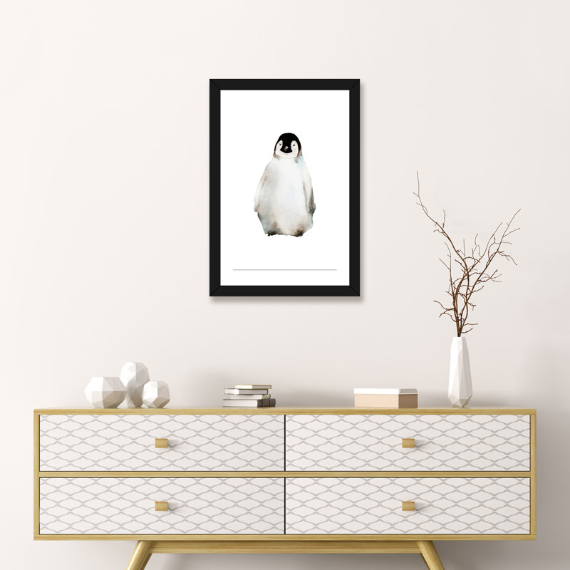 Art pingouin, H 24 po x l 16 po x P 1 po, Papier avec cadre noir