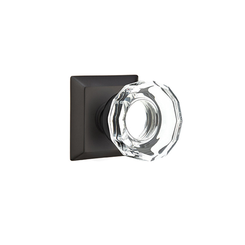 Ensemble de faux boutons Emtek avec rosette Quincy et bouton en verre Lowell, Dos plat