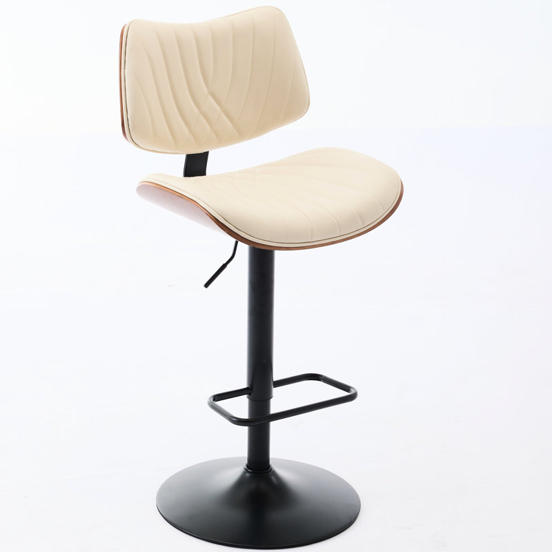 Chaises de bar de style Mid-Century moderne, structure en noyer, revêtement en cuir, rotation à 360 °, dossier réglable et ergonomique, pour îlot de cuisine / salle à manger / café, tabouret beige avec pivot, hauteur réglable, faux