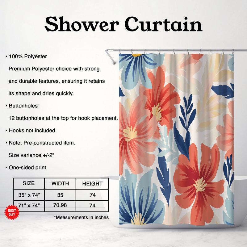 Rideau de douche 1 pièce Flower Revival, H 74 po x l 71 po