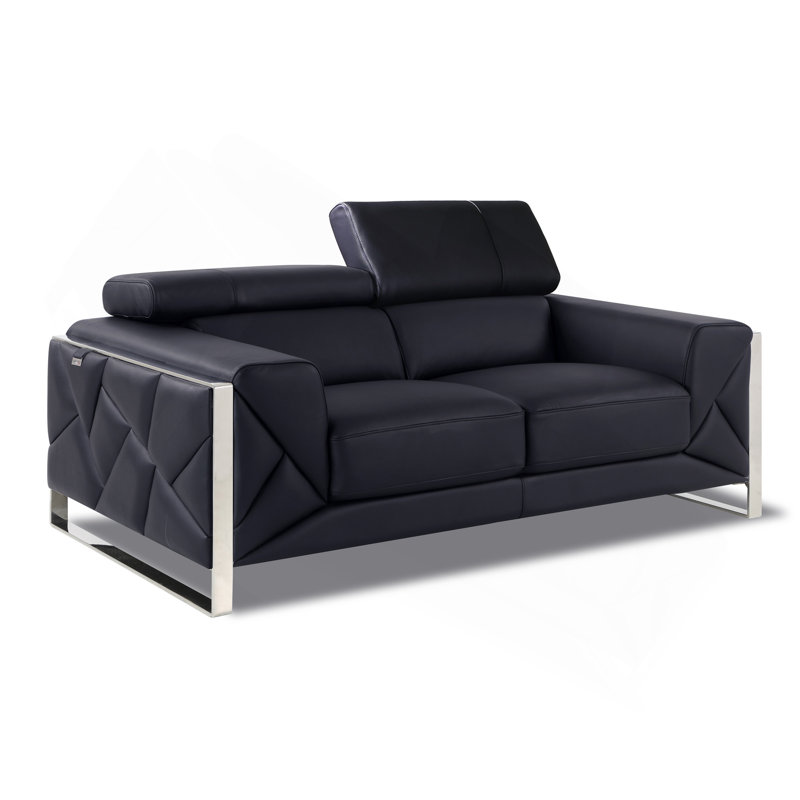 Causeuse en cuir italien Global United, Argent argent, Noir