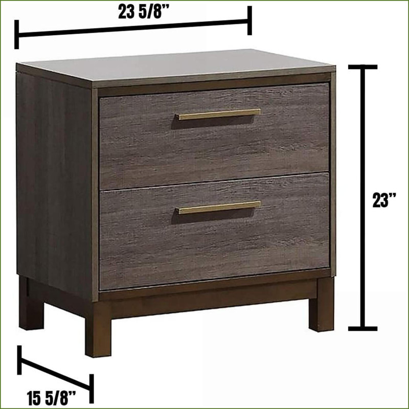 Table de chevet contemporaine à deux tiroirs deux tons avec poignées en laiton