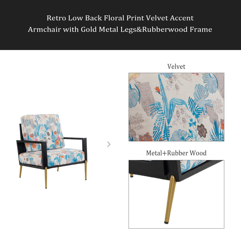 Fauteuil d'appoint en velours à imprimé floral