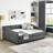 Full Size Daybed With Twin Size Trundle Upholstered Tufted Sofa Bed, With Button On Back And Copper Nail On Waved Shape Arms-1139417759-1139417758