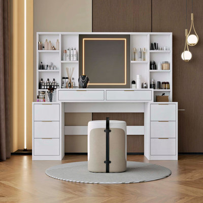 Makeup Vanity Desk with Mirror, Lights, and Storage