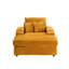 Canapé simple en velours côtelé orange avec un coussin, deux coussins décoratifs, un repose-pieds et deux espaces de rangement