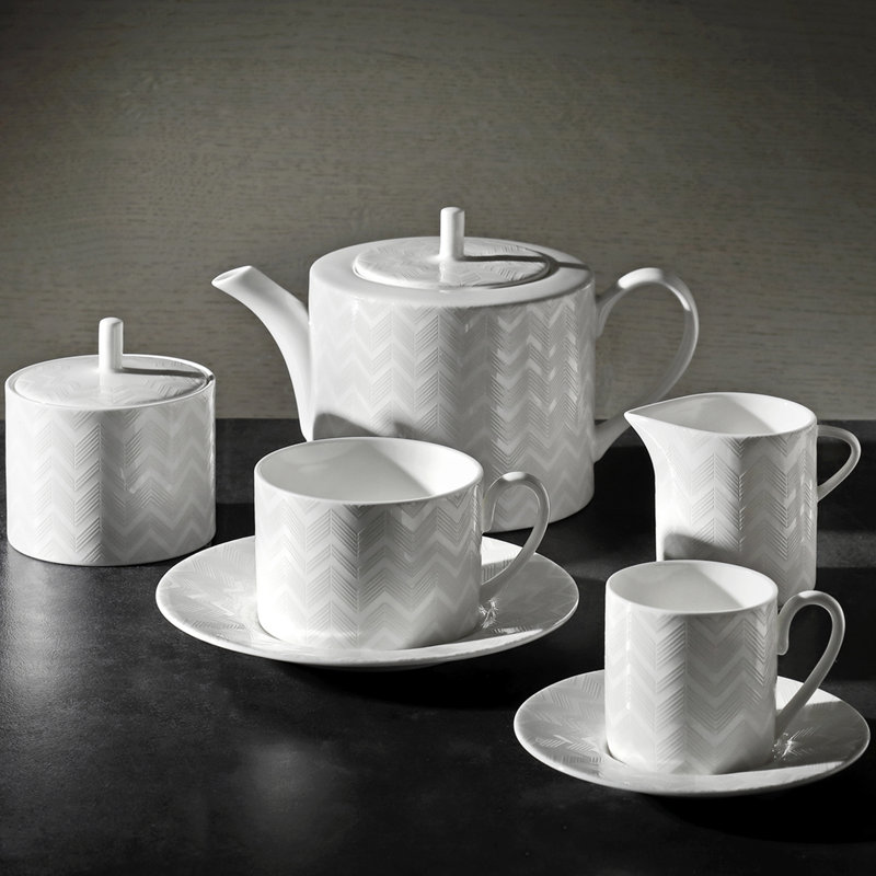 Missoni Coffee Cup & Saucer ZIG ZAG Set in Luxury Box White diam. 2.3in, H 2.5in, Cap. 4 oz, Saucer diam. 4.75in, Set of 2