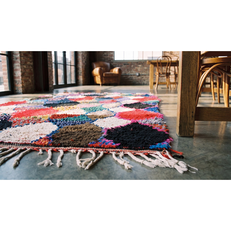 Tapis multicolore en laine antique à petit motif marocain antique Boucherouitte
