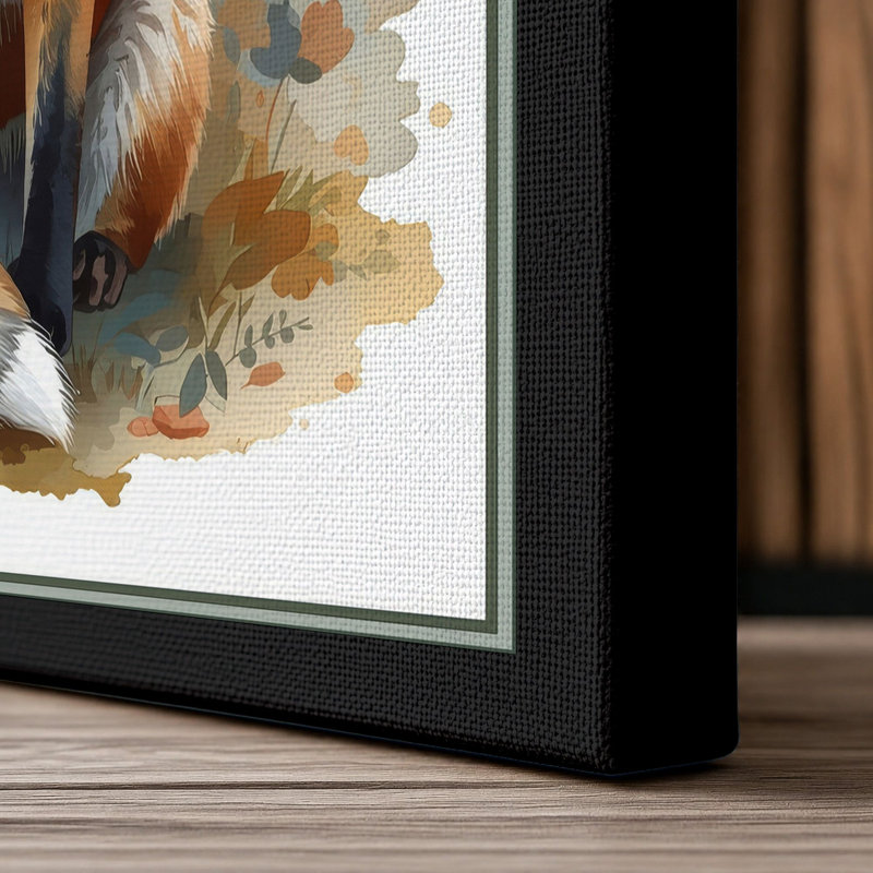 Alert Fox in Woodland Boho - Wrapped Canvas, 36x24 - 91.4 x 61.0 cm, Black Border