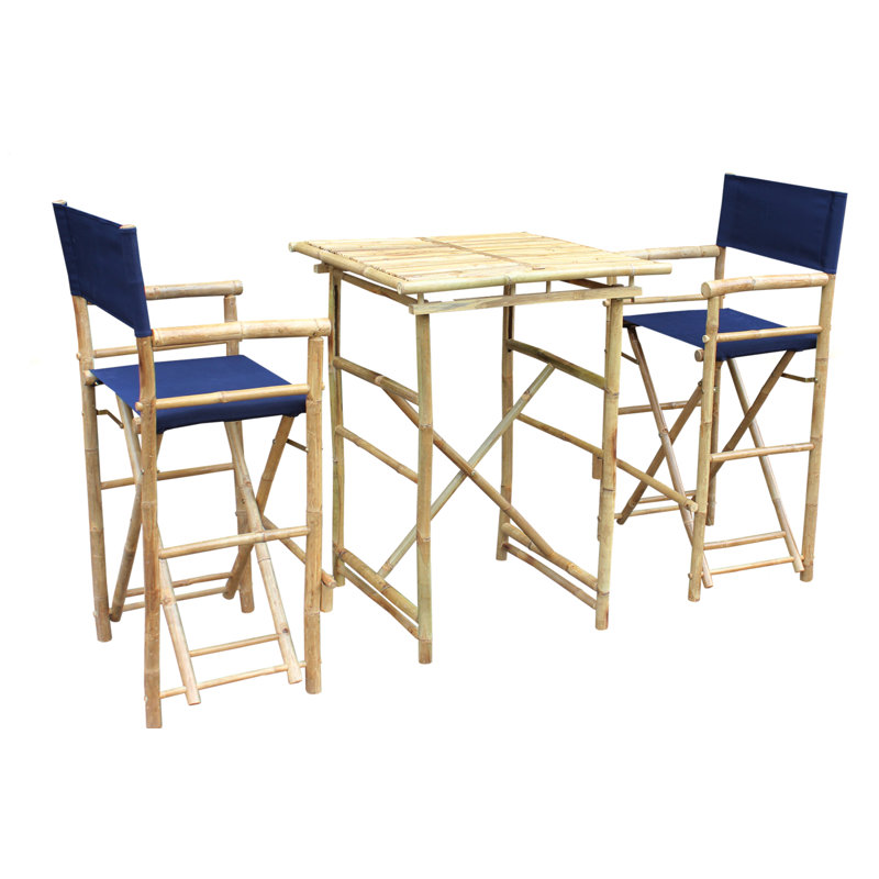 Ensemble de salle à manger en bois massif 3 pièces Aurelio, Bleu foncé