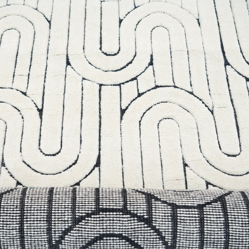 Reality Geometric Area Rug in Cream/Black, Rectangle 9'10" x 13'1"