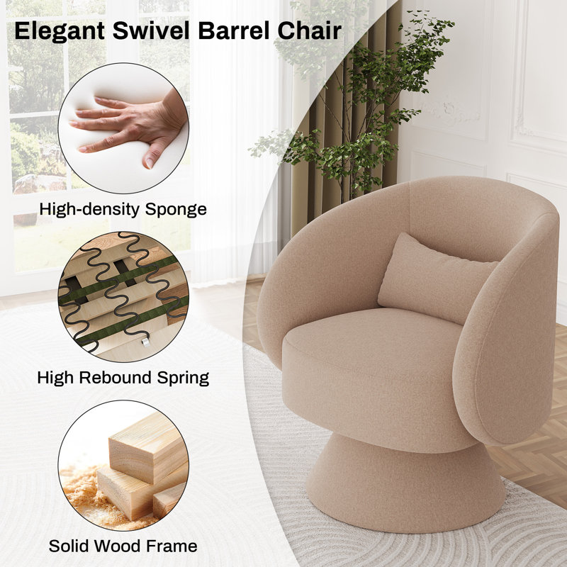 Upholstered Swivel Barrel Chair (Set Of 2), Light Brown Linen