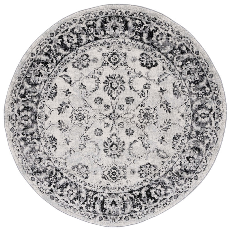 Tapis ivoire / noir Tulum 281, Rond 6 pi 7 po