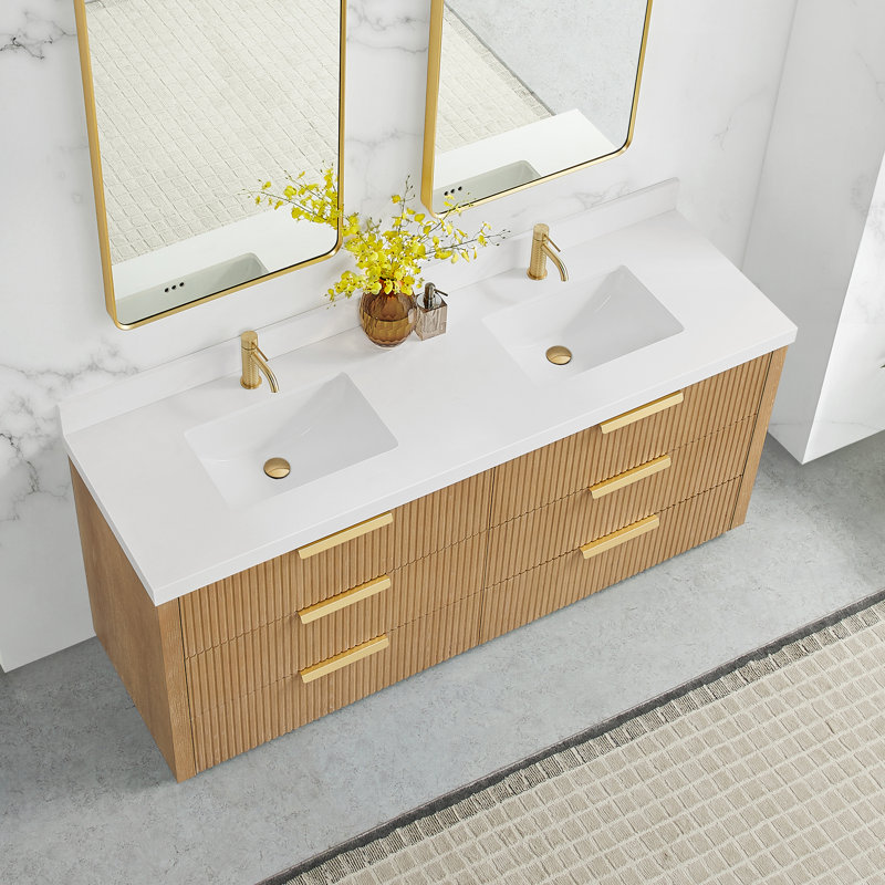 Allister 72" Free-standing Double Bath Vanity in Washed Ash Grey with White Quartz Stone Top, Washed Ash Gray/Brushed Gold