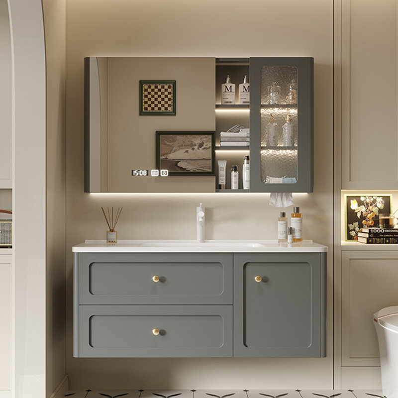 French style simple gray bathroom cabinet