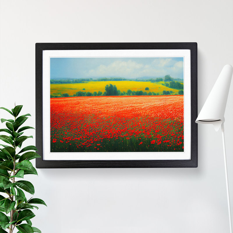Head Turning Poppies Flowers - Single Picture Frame Print, 34cm H x 46cm W, Black