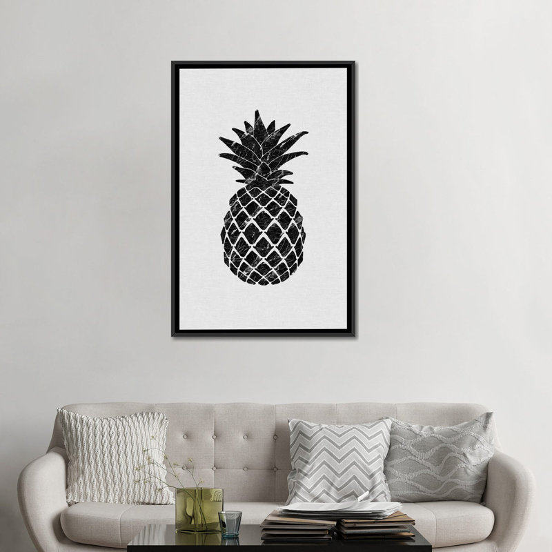 «Marble Pineapple», impression sur toile, H 26 po x l 18 po x P 1,5 po, Toile avec cadre noir, Pas de tapis
