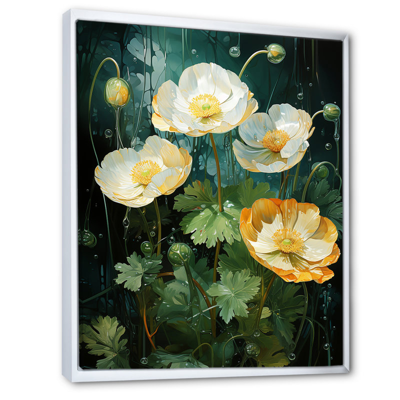 «Green Buttercups Realistic Radiance» sur impression sur toile, Cadre flottant blanc, H 40 po x l 30 po x P 1,5 po