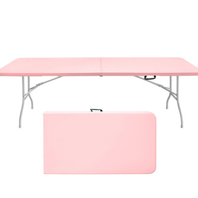 Table de pique-nique rose pliable de 8 pi - pour le camping, les fêtes, portable, imperméable, pliable et stable pour le camping