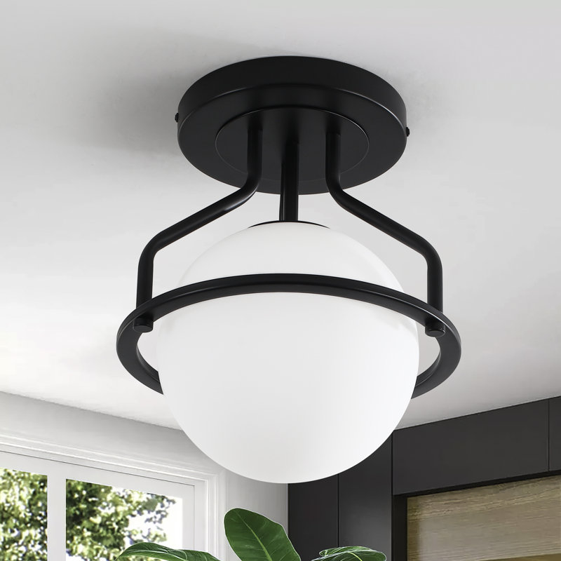 1 - Light Globe Semi Flush Mount, Black