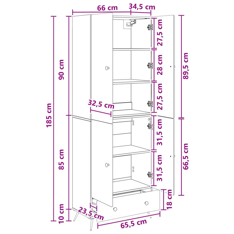 4 -Door 3 Storage Cabinet, Concrete Grey