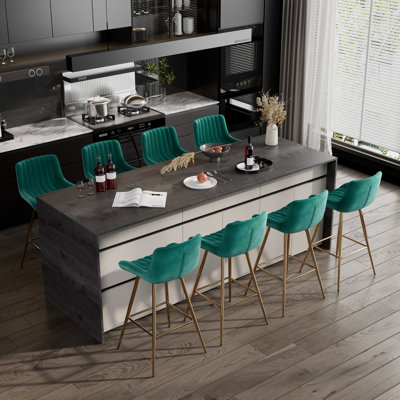 Set of Bar Stools, Velvet Fabric Counter Stool