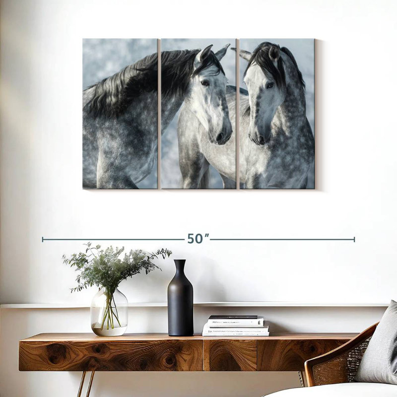 Brampt Two Gray Stallions In Winter, 24" H x 38" W