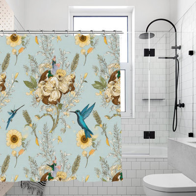 Rideaux de douche à motif floral colibri, 71 × 71