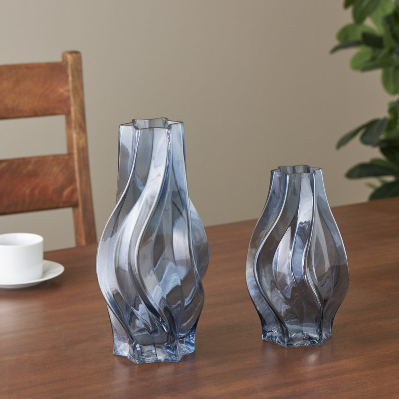 Vase de table en verre Veasey, Bleu