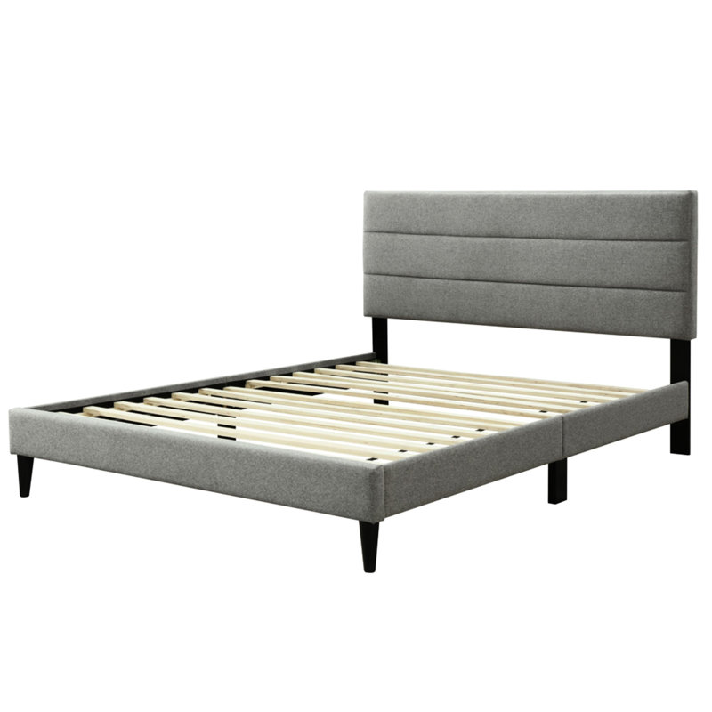 Queen Sized Channel Bed In A Box With , Gray Headboard Tie - Upholstered Finish