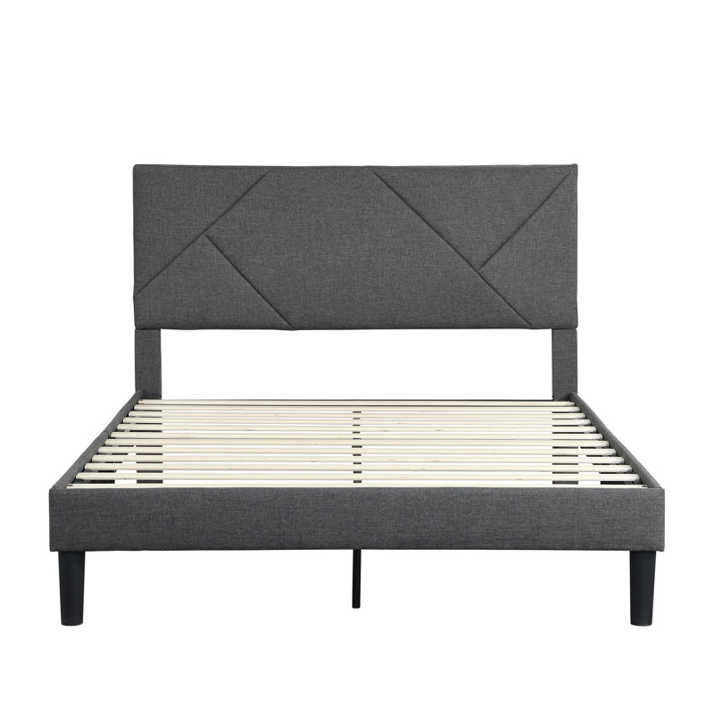 Grand lit avec tête de lit tapissier - Base de matelas robuste avec sommier sans sommier gris